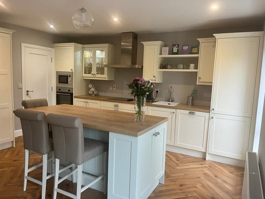 White Shaker Kitchen with Oak Countertop